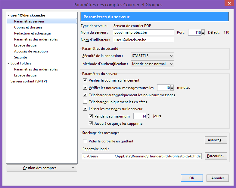Paramètres du serveur