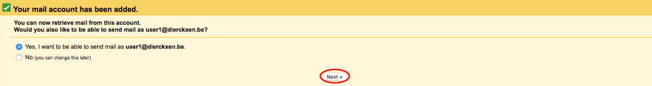Choisissez si vous voulez avoir la possibilité d’envoyer des e-mails en utilisant votre nouveau compte
