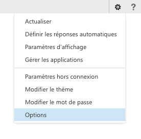 cliquer sur la roue dentée dans le coin supérieur droit et en sélectionnant Options