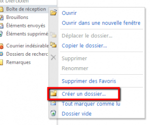 un clic droit sur 'Boîte de réception' > 'Créer un dossier'