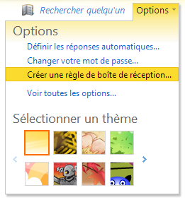 Cliquez sur 'Options' > 'Créer un règle de boîte de réception'