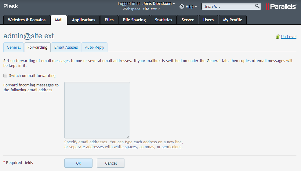 Tabblad 'Doorsturen'