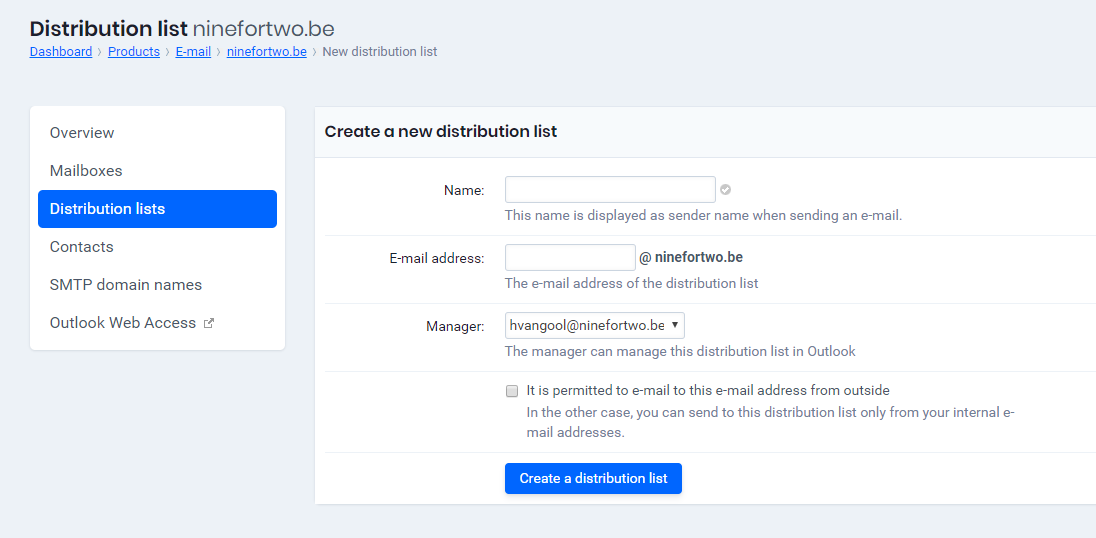 Create a new distribution list