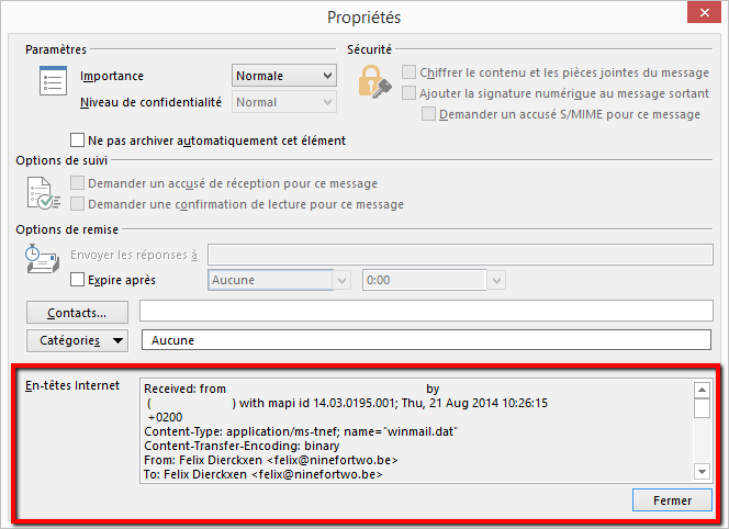 En-têtes de courrier sous En-têtes Internet