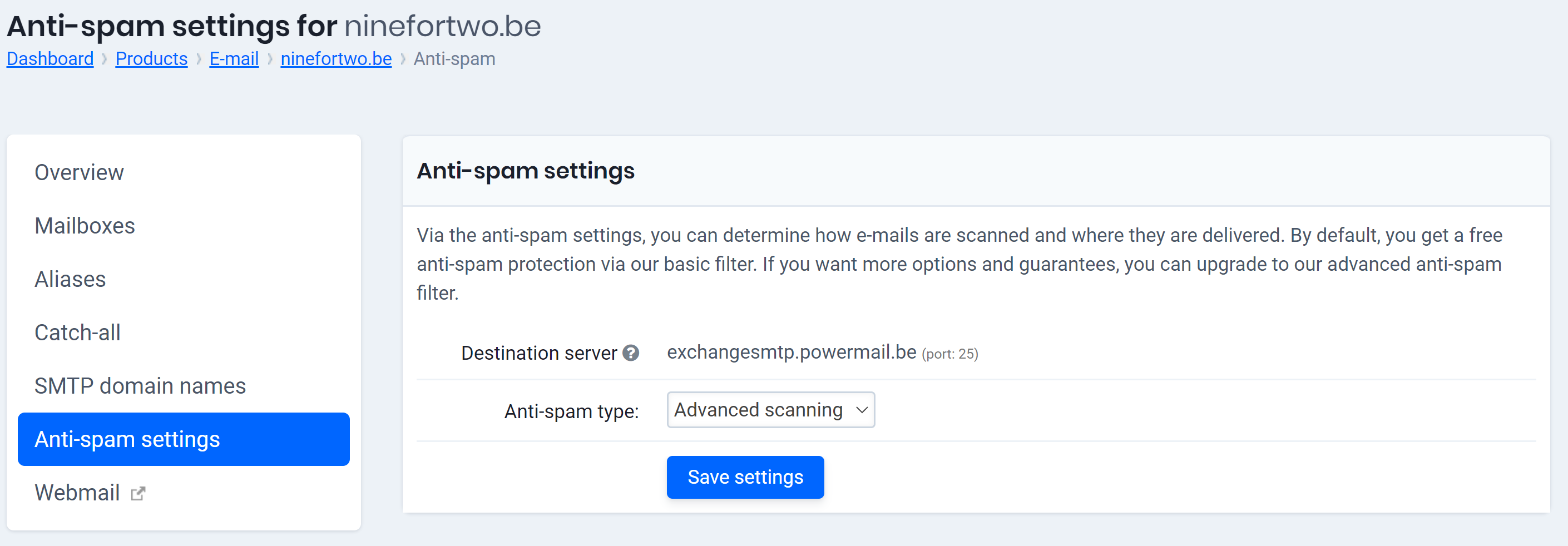 Activate advanced spam filtering as a customer