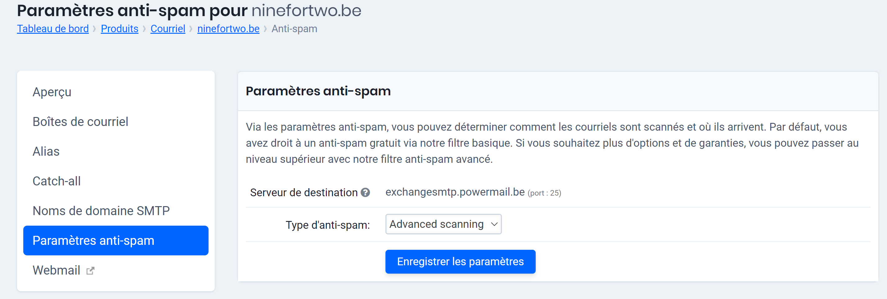 Activer le filtrage anti-spam avancé comme client