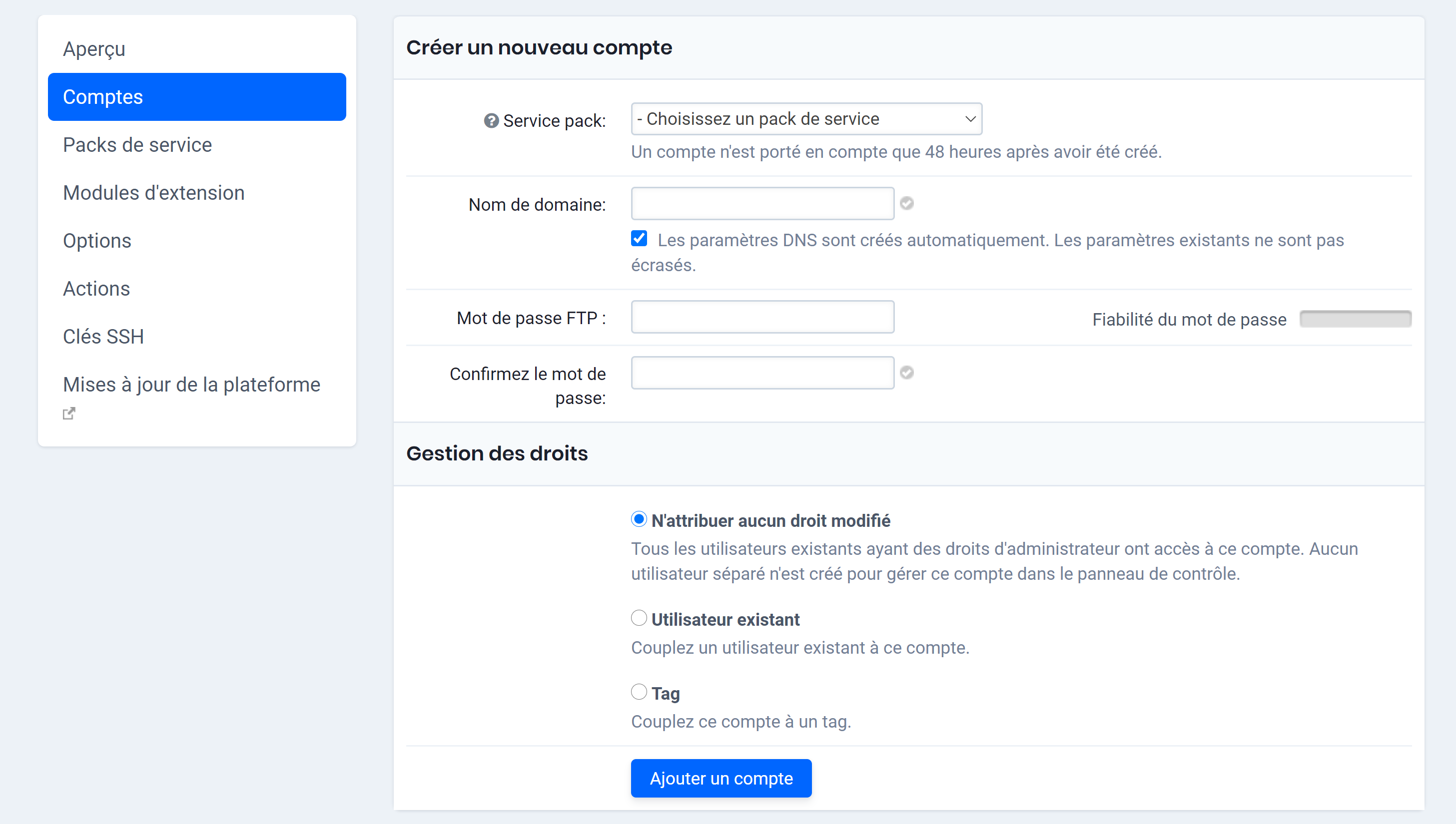 Ajouter un compte d'hébergement