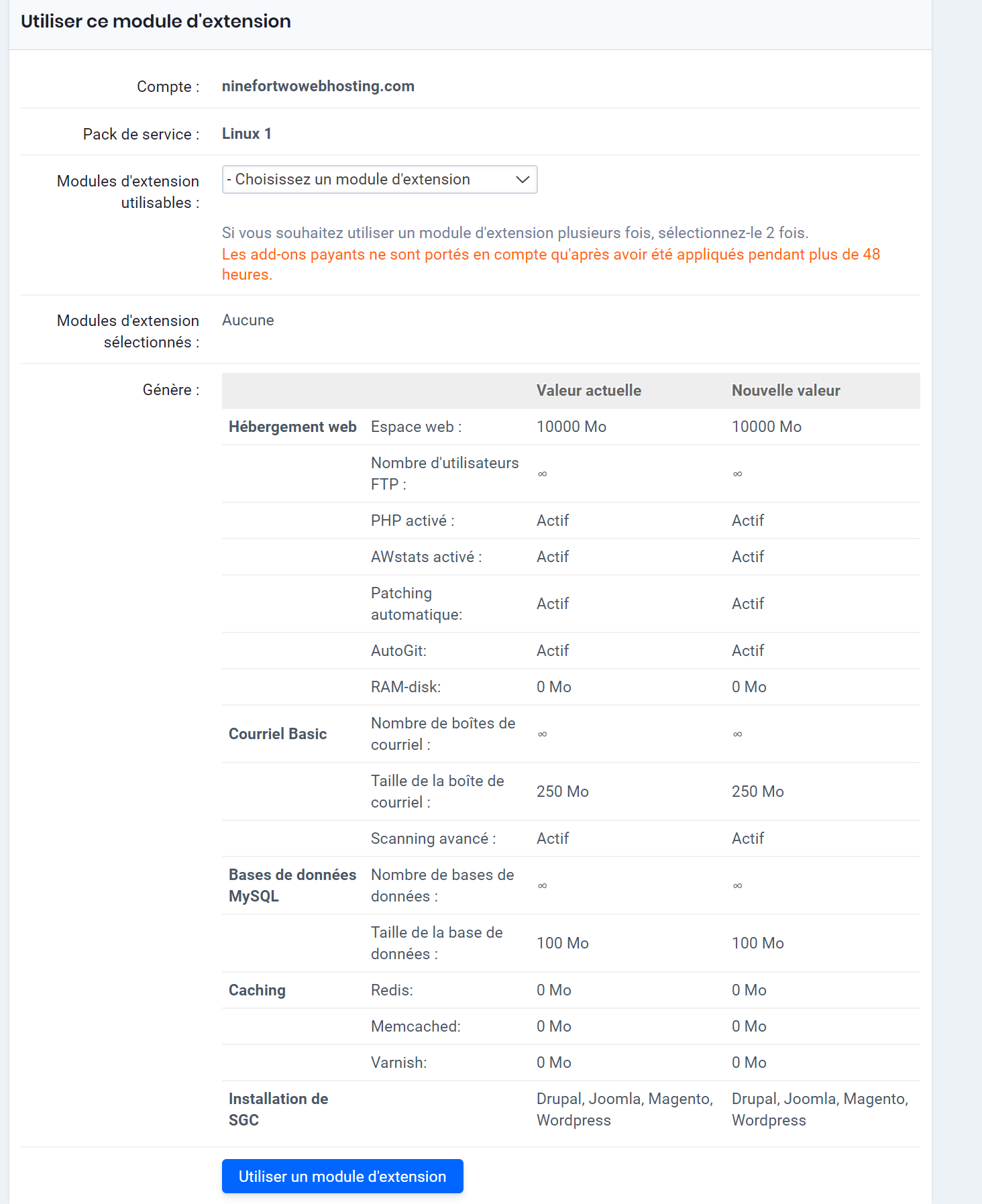 Appliquer les modules d'extension