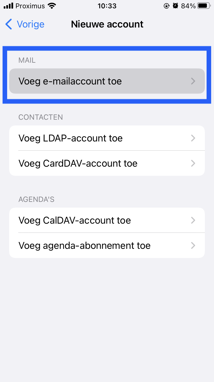 iOS voeg nieuwe e-mailaccount toe