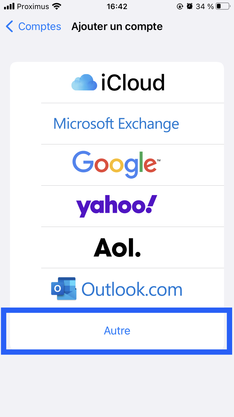 iOS mail autre compte