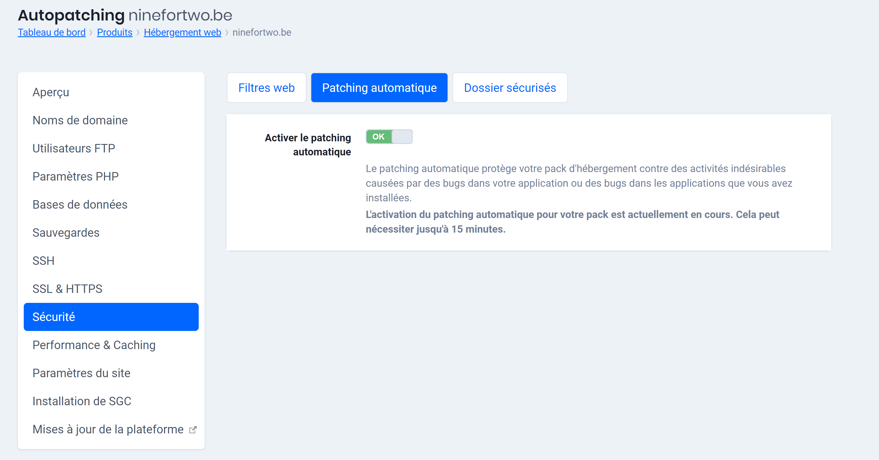 Onglet patching automatique pour clients