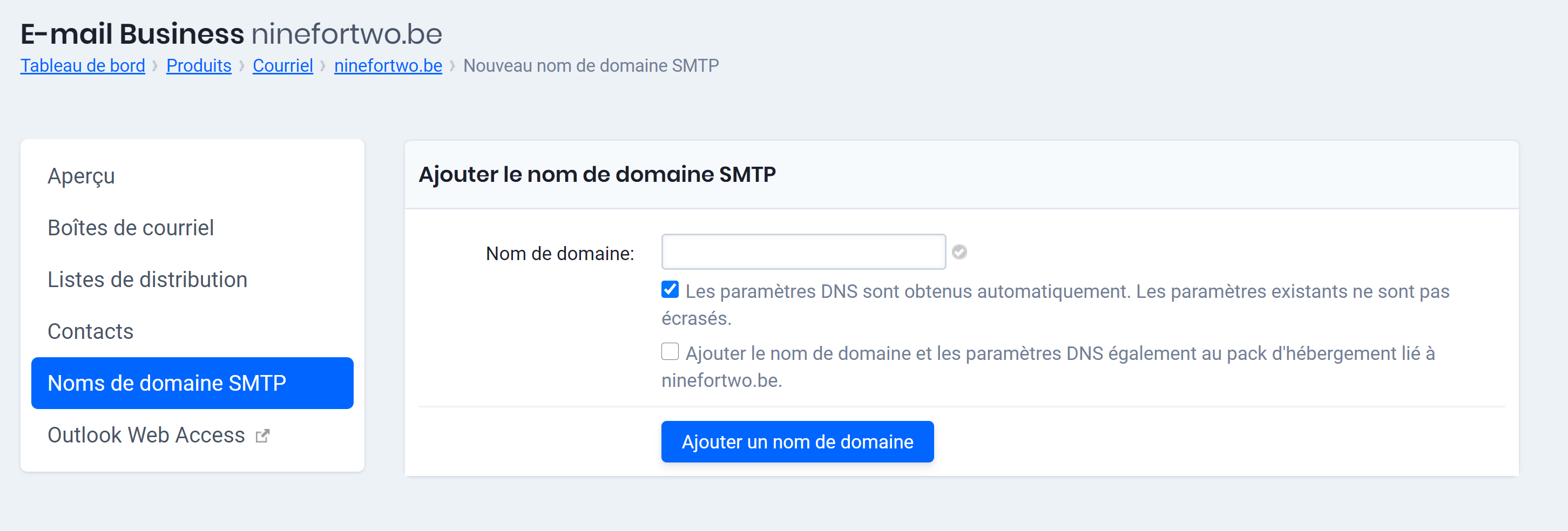 ajouter le nom de domaine SMTP Exchange